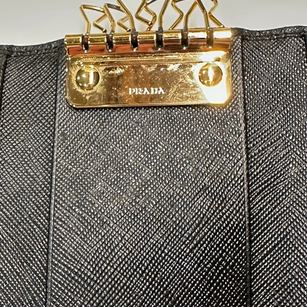 Prada Black Leather Card Wallet Key Holder